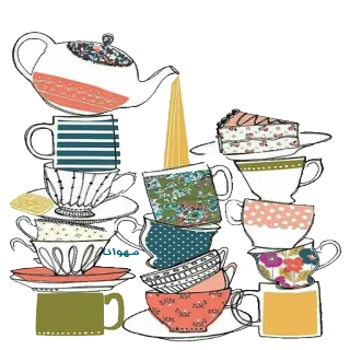 ☕ té, taza, tetera, tarta, floral, cocina, comida telegram sticker