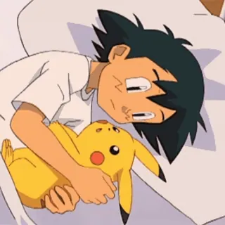 🫂 Ash Ketchum Pokemon อนิเมะ, โปเกมอน, ปิกาจู, นอน, การ์ตูน telegram sticker
