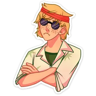😔 cartoon, sticker, character, hippie, retro, sunglasses, 70s, person telegram sticker