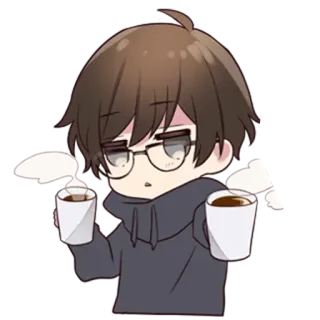 ☕️ Anime, Café, Lunettes, Chibi, Mignon, Dessin animé, Boisson telegram sticker