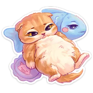 😴 猫, 魚, 漫画, 可愛い, ステッカー, ペット, 動物, 枕 telegram sticker