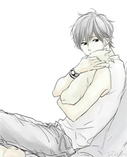 😊 anime, boy, cat, hug, illustration, manga telegram sticker