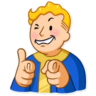 😉 Vault Boy Fallout game, cartoon, vault boy, fallout, thumbs up, winking telegram sticker