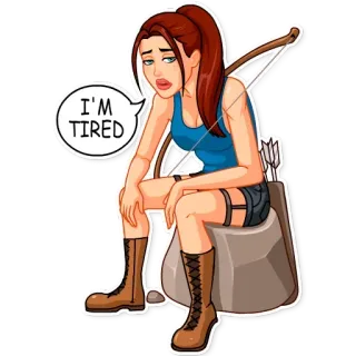 😔 Lara Croft Tomb Raider I'M TIRED уставший, лара крофт, tomb raider, стрела, лук telegram sticker