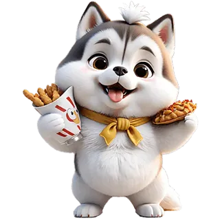 🍟 Cartoon, Hund, Husky, Tier, Süß, Essen, Pizza, Hähnchen whatsapp sticker