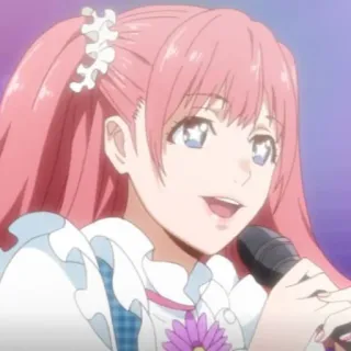 🌟 Anime, Chica, Pelo rosa, Personaje, Micrófono, Cantante whatsapp sticker