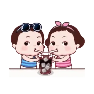 👊 couple, drinking, cartoon, cute, drink, sharing telegram sticker