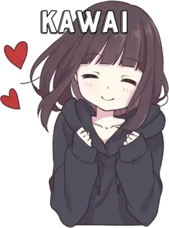 🔲 KAWAI mignon, animé, fille, coeurs, kawaii, joyeux telegram sticker