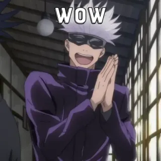 🃏 Gojo Satoru Jujutsu Kaisen WOW animé, Gojo Satoru, Jujutsu Kaisen, wow, souriant, applaudissement telegram sticker