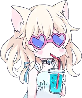 😎 anime, cat girl, drink, cute, kawaii, heart glasses telegram sticker