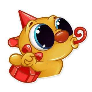 🎁 animal, dibujos animados, regalo, lindo, gorro de fiesta, celebración, feliz telegram sticker