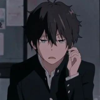 😒 Oreki Houtarou Hyouka animé, uniforme scolaire, ennuyé, étudiant telegram sticker