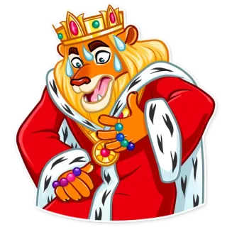 😨 лев, король, корона, мультик, потный, королевский, встревоженный telegram sticker