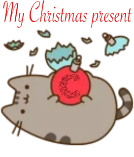 ❤️ Pusheen My Christmas present gato, Navidad, regalo, regalo, lindo, adorno whatsapp sticker