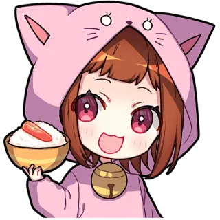 🍚 Anime, Kawaii, Felpa gatto, Ciotola di riso, Carino, Ragazza, Chibi telegram sticker