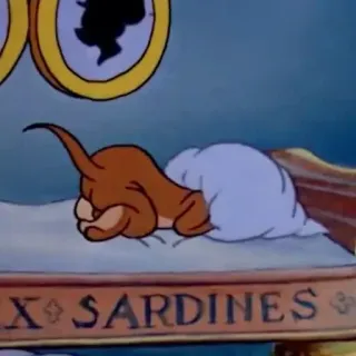 🙈 SARDINES chien, dormir, sardines, lit, oreiller, dessin animé, animal whatsapp sticker