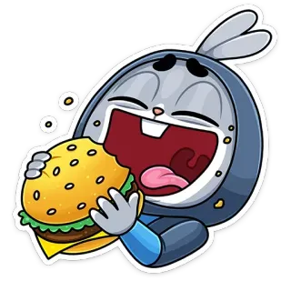 🍔 Cartone animato, Hamburger, Cibo, Mangiare, Personaggio whatsapp sticker