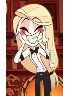 🟡 Charlie Morningstar Hazbin Hotel мультфильм, демон, улыбающийся, счастливый, Hazbin Hotel telegram sticker
