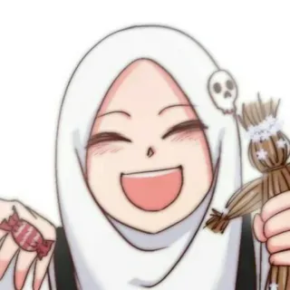 📚 dibujo animado, ilustración, mujer, hiyab, cráneo, anime, lindo, musulmán telegram sticker