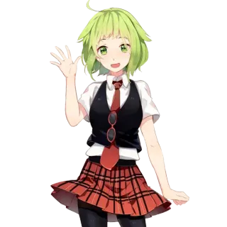 ✋ Anime, Schulmädchen, Mädchen, Grüne Haare, Rote Krawatte, Karorock, Kawaii telegram sticker