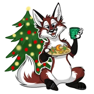 🎄 raposa, natal, biscoitos, feriado, antropomórfico, desenho animado, árvore, celebração telegram sticker