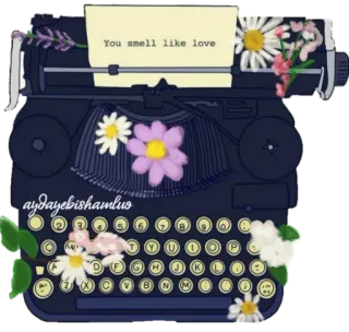 📠 You smell like love máquina de escrever, flores, amor, romântico, floral, vintage, arte telegram sticker