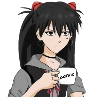 😐 GOTHIC gothic, Anime-Stil, Mädchen, Kaffee, schwarzes Haar, Cartoon, Porträt telegram sticker