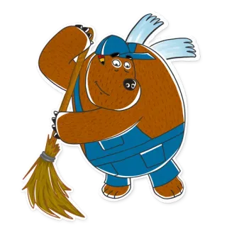 😊 urso, desenho animado, vassoura, limpador, animal, personagem telegram sticker