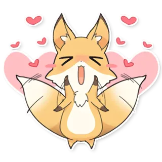 😍 fuchs, tier, süß, kawaii, aufkleber, herzen, cartoon whatsapp sticker