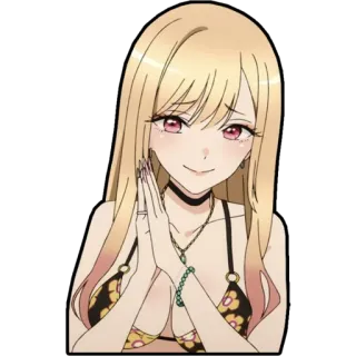 🙏 Marin Kitagawa My Dress-Up Darling อนิเมะ, ตัวละคร, ผู้หญิง, ผมบลอนด์, น่ารัก, ชายหาด, มาริน คิตางาวะ telegram sticker