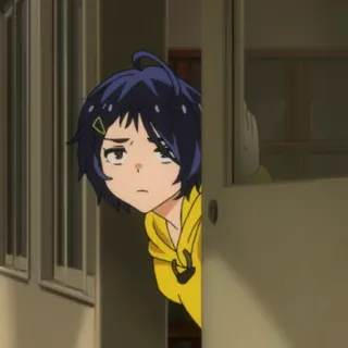 👀 anime, girl, yellow hoodie, looking, peeking telegram sticker