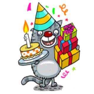 🎁 고양이, 생일, 파티, 케이크, 선물, 축하, 종이조각, 웃긴 telegram sticker