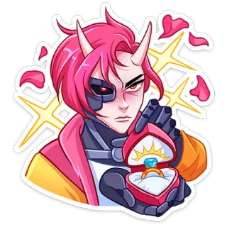 💍 Anime, Casamento, Pedido de casamento, Robô, Ciborgue, Cabelo rosa, Demônio telegram sticker