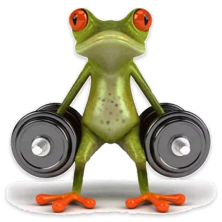 😢 żaba, fitness, hantle, ćwiczenia, żaba z kreskówki, podnoszenie ciężarów telegram sticker
