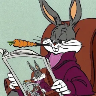🥕 Bugs Bunny dessin animé, lapin, carotte, lecture telegram sticker