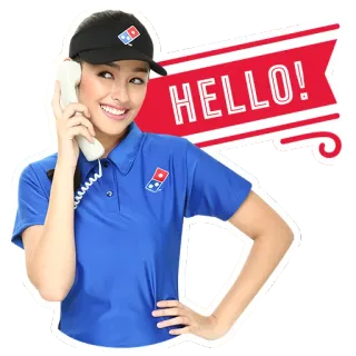 😊 HELLO! Domino's, chica, hola, centro de llamadas, atención al cliente, empleado/a, mujer telegram sticker