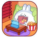 🍿 dibujos animados, conejo, viendo la tele, palomitas, relajante, tierno telegram sticker