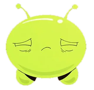 😔 traurig, Alien, niedlich, Cartoon, grün, Emoji whatsapp sticker