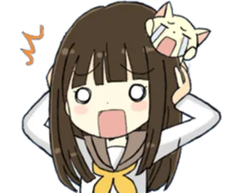 🙀 Anime, Kreskówka, Uroczy, Dziewczyna, Kot, Emocjonalny, Smutny, Zrozpaczony telegram sticker