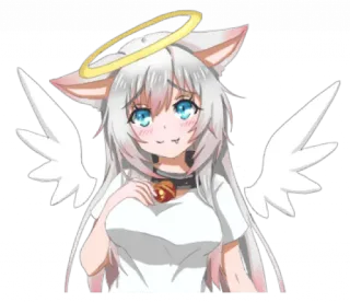 😇 Anime, Kawaii, Catgirl, Ángel, Alas, Halo telegram sticker