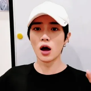 🐻 pria, topi putih, kemeja hitam, potret, dewasa muda whatsapp sticker