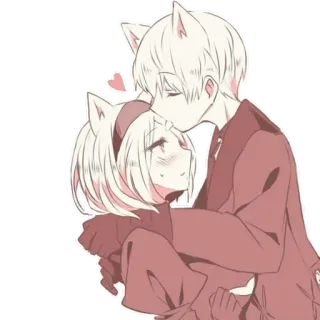 😘 anime, cat ears, couple, cute, love, kiss, hugging telegram sticker