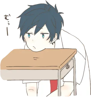 😗 むぅり Anime, gelangweilt, Schule, Schüler, Schreibtisch telegram sticker