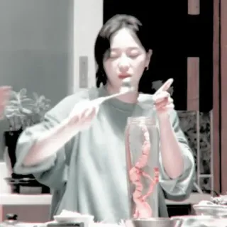 🦋 woman, eating, food, cooking, spoon, jar, kitchen telegram sticker