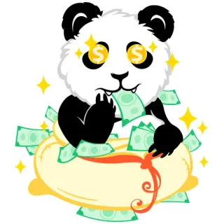 🤑 Panda, Pieniądze, Znaki dolara, Kreskówka, Uroczy, Bogactwo, Sukces telegram sticker