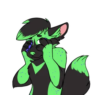 🫣 furry, anthropomorphic, crying, sad, tears, canine, green fur telegram sticker