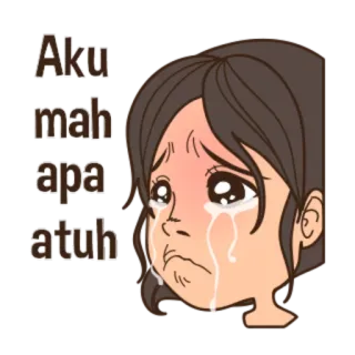 😔 Aku mah apa atuh llorando, triste, mujer, dibujo animado, molesta whatsapp sticker