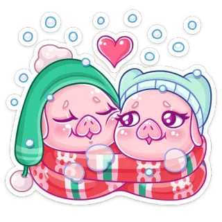 ❤️ cerdos, amor, lindo, dibujos animados, pareja, invierno, bufanda, gorro telegram sticker