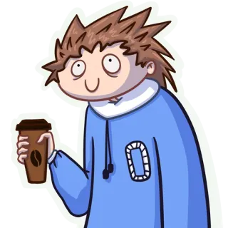 🤪 kartun, kopi, orang, sweater biru, karakter, stiker whatsapp sticker