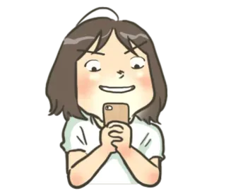 😁 만화, 여자, 스마트폰, 웃는, 행복한, 캐주얼 whatsapp sticker
